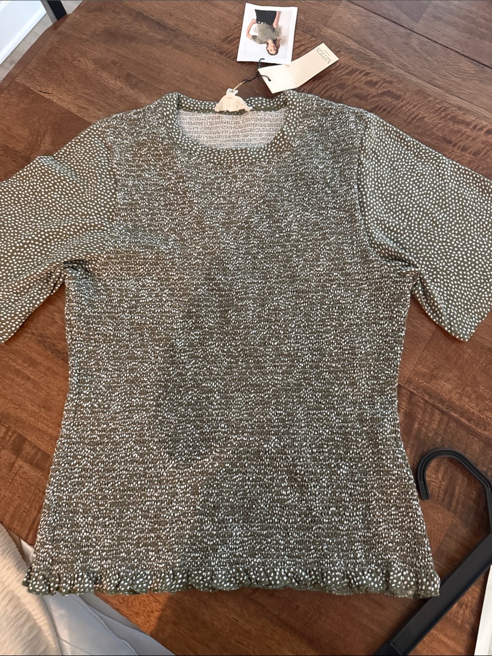 Ribbed Short Sleeve Tee in Olive Green - Picture 2 of 7